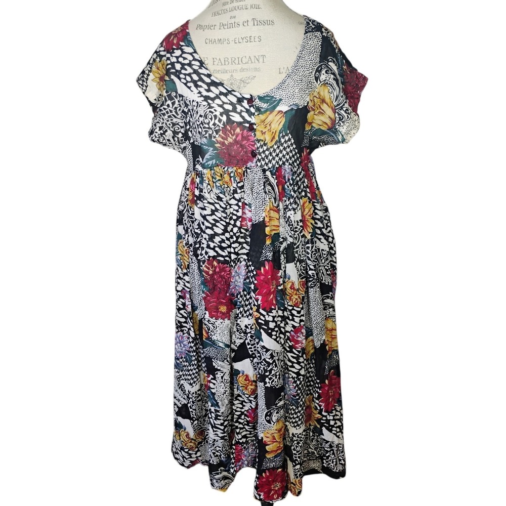 Patchouli Patchwork Midi Dress Womens Large Floral Boho Gypsy Hippie Muumuu